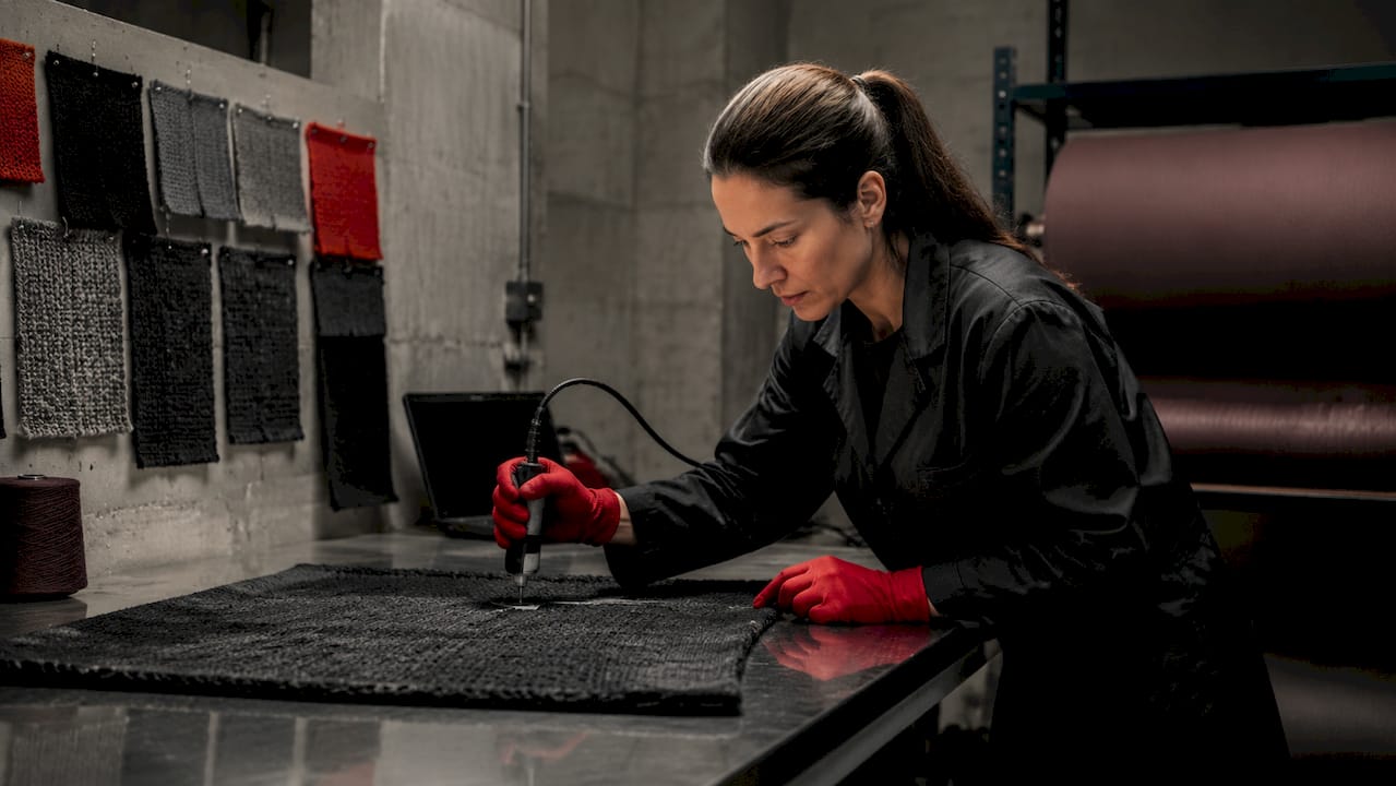 Engineer testing knit fabric moisture properties