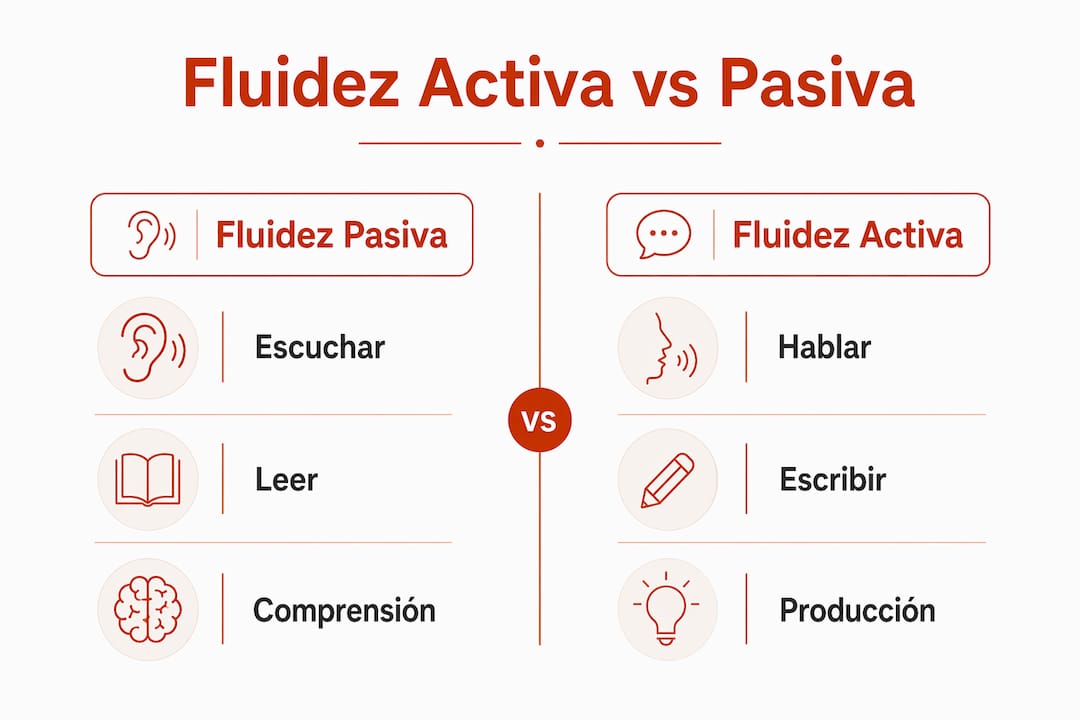 Infografía: diferencias entre fluidez activa y fluidez pasiva