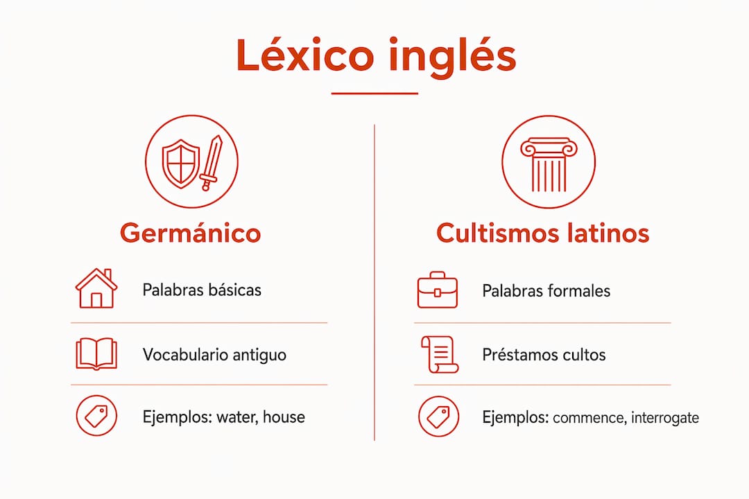 Infografía: diferencias entre el vocabulario de origen germánico y los cultismos latinos en inglés