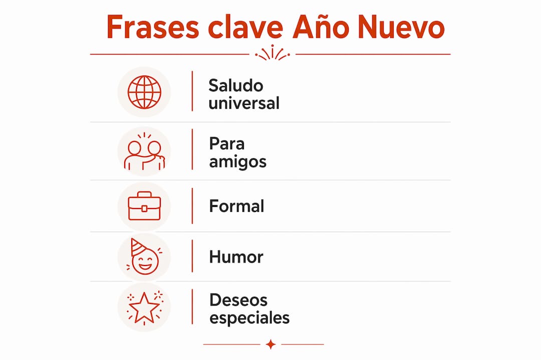 Infografía con frases en inglés para desear un feliz año nuevo