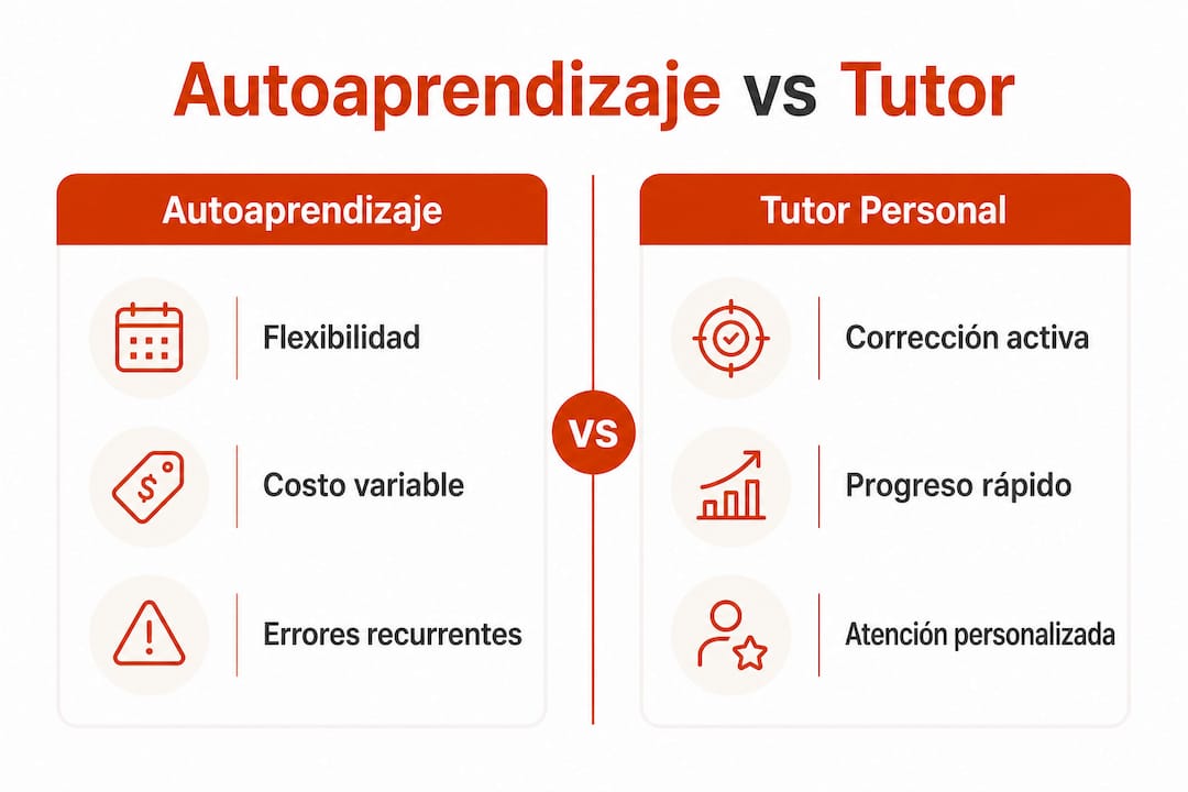 Diferencias visuales entre aprender por tu cuenta y contar con un tutor personal