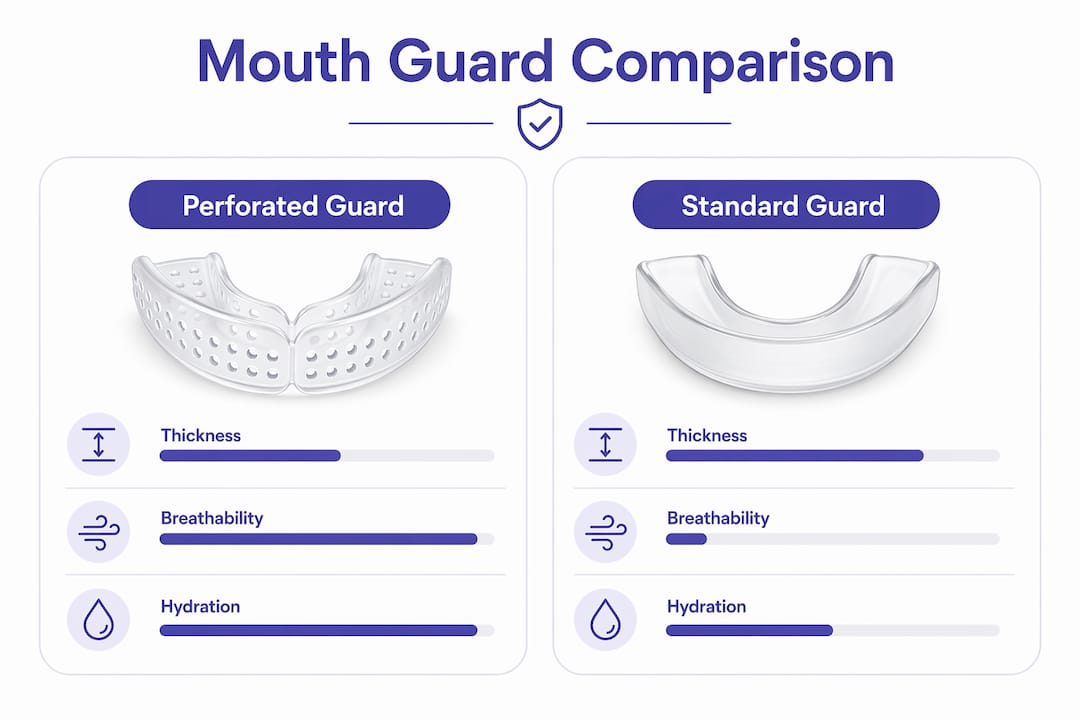 Infographic comparing perforated and standard mouth guards