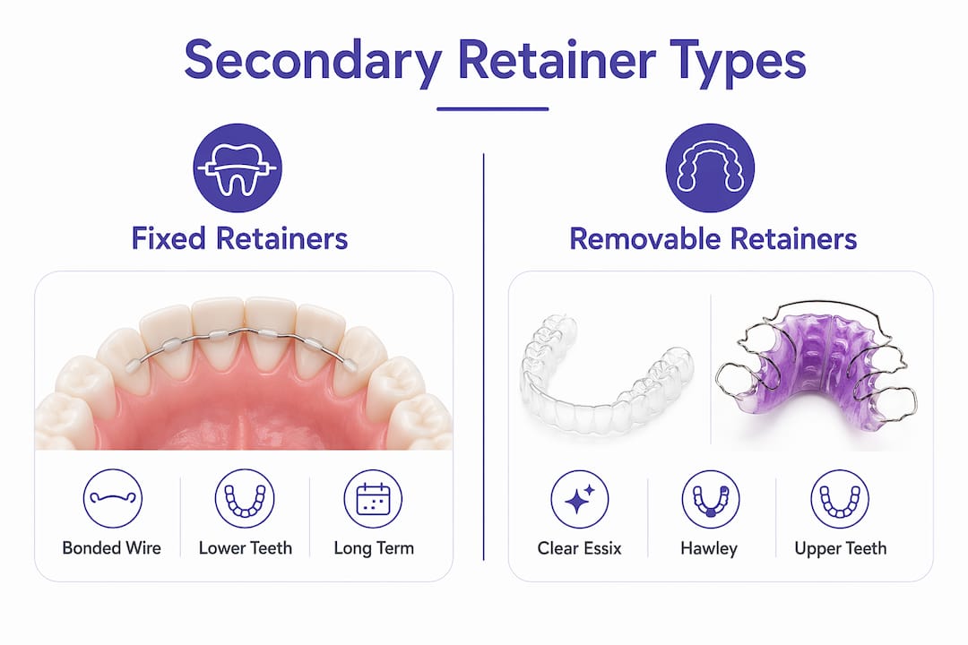 Infographic comparing fixed and removable secondary retainers