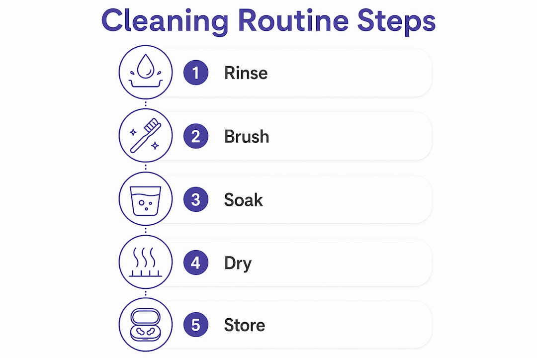 Infographic showing mouth guard cleaning steps
