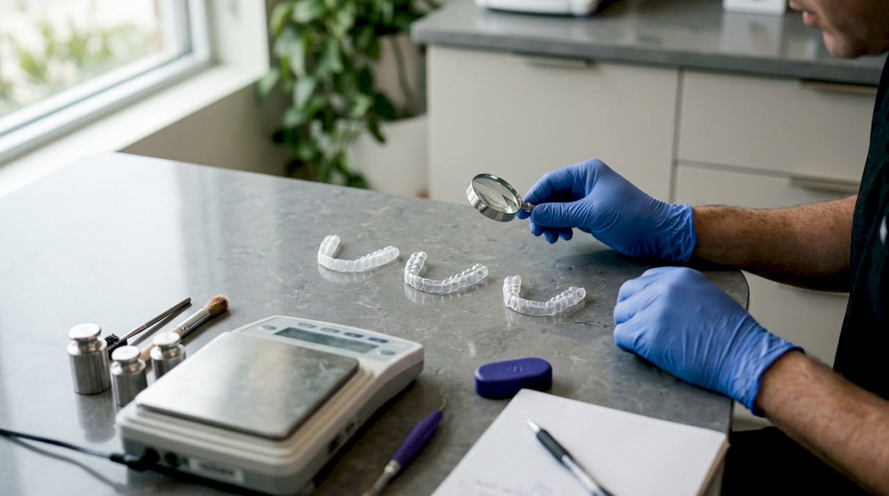 Hands comparing clear thermoplastic retainers