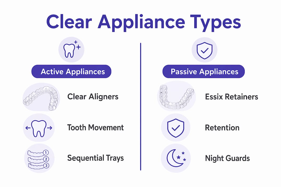 Infographic comparing active and passive clear appliances