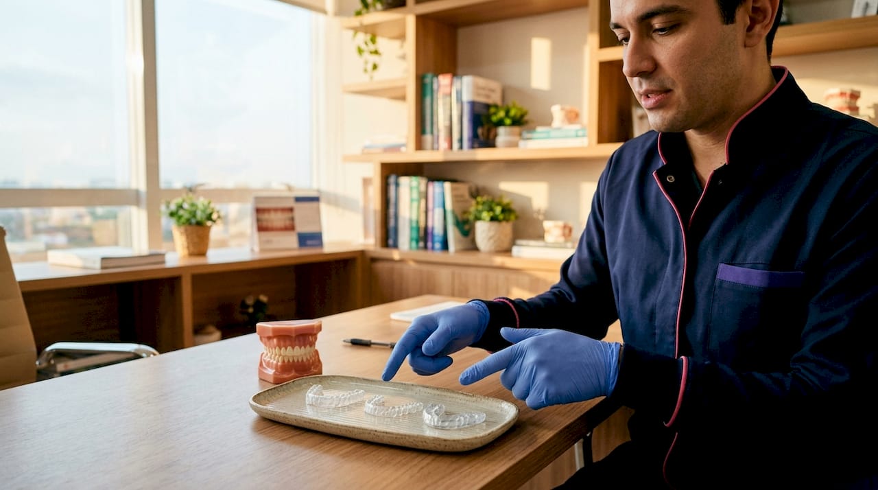 Dentist showing clear removable dental appliance types