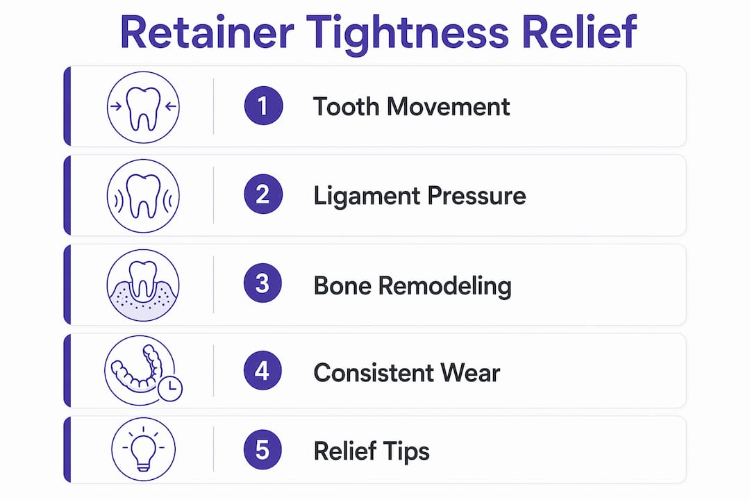 Infographic depicting retainer tightness causes and relief steps