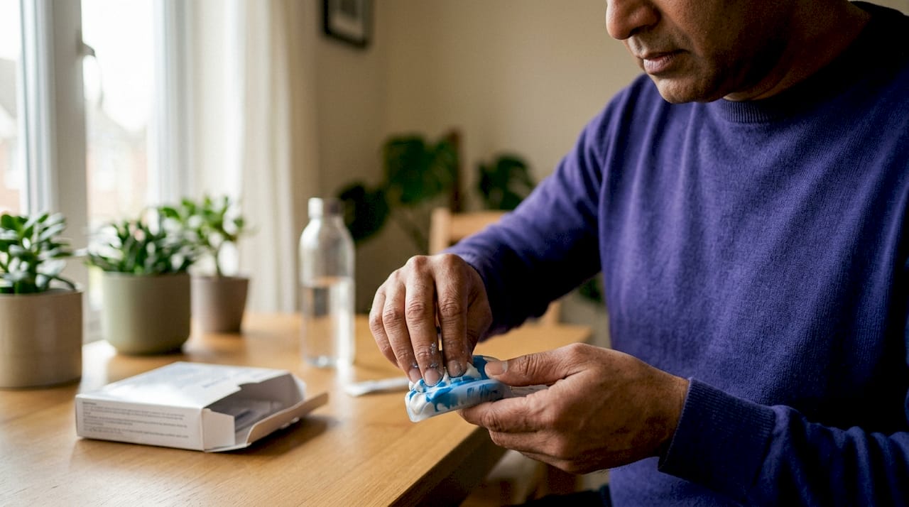 Man making dental impression at home