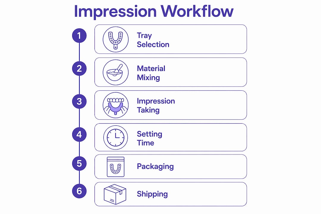 Infographic illustrating retainer impression workflow steps