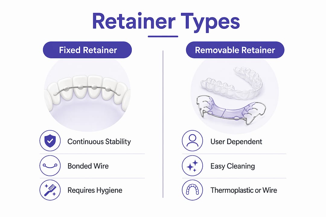 Infographic comparing fixed and removable retainers