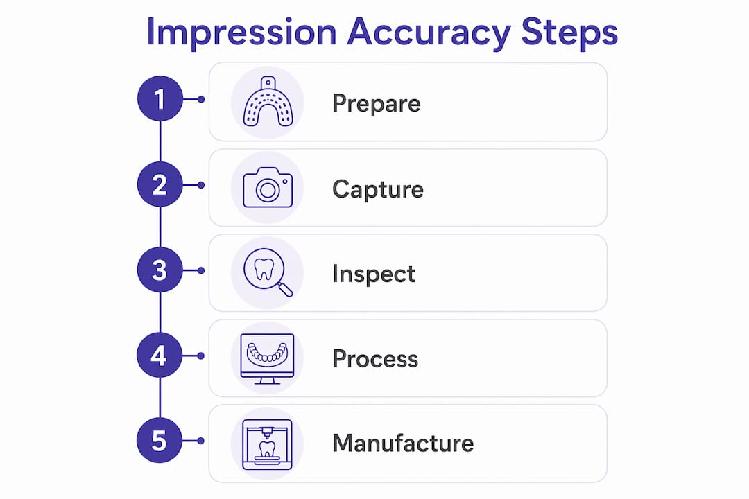 Infographic showing five key steps of impression accuracy