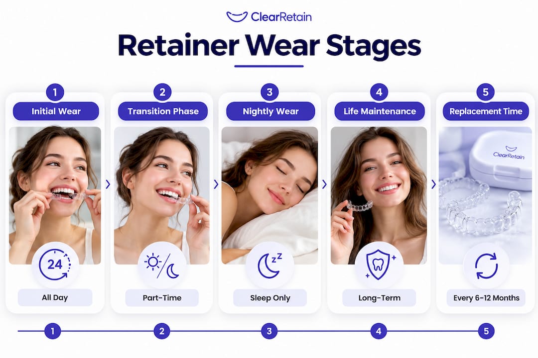 Infographic depicting retainer wear schedule stages