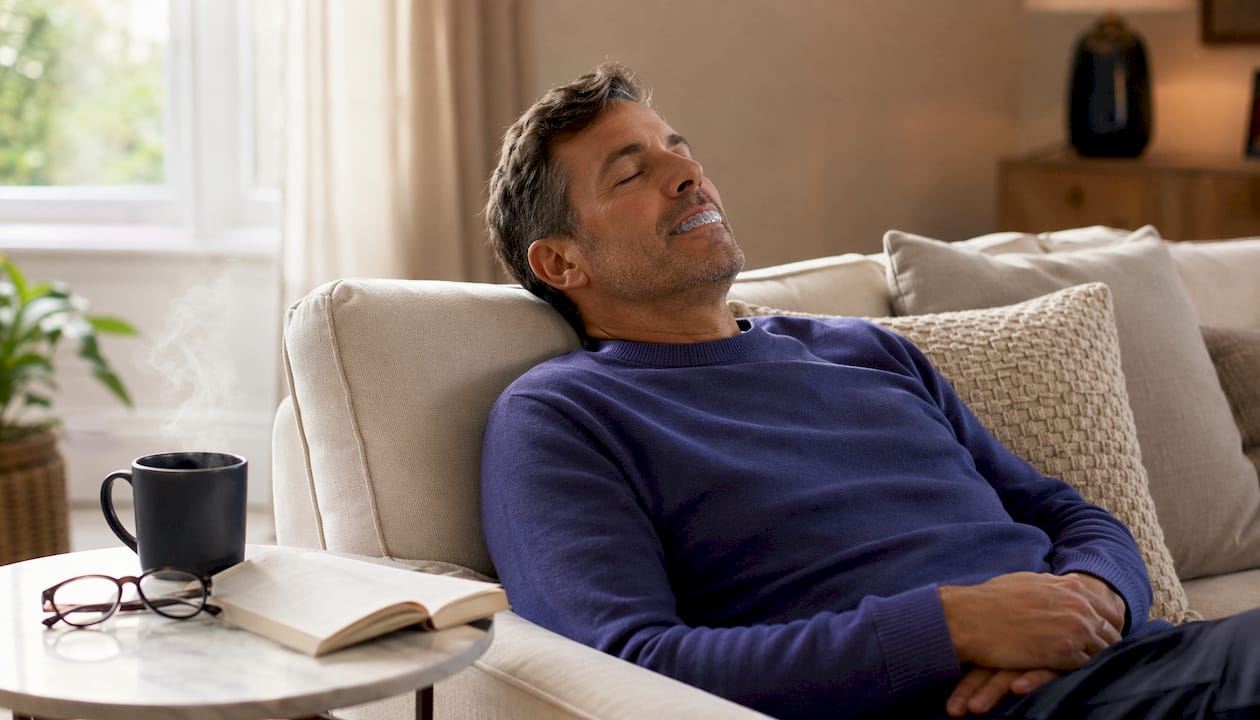 Patient wearing guard retainer appliance at rest