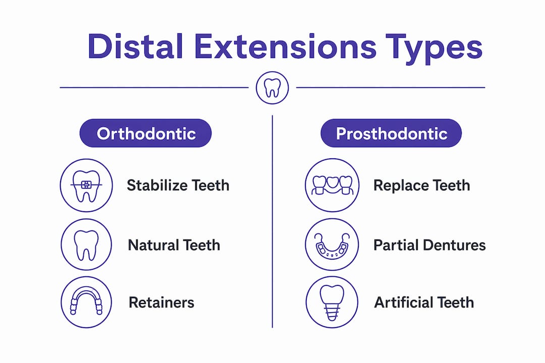 Infographic comparing orthodontic and prosthodontic distal extensions