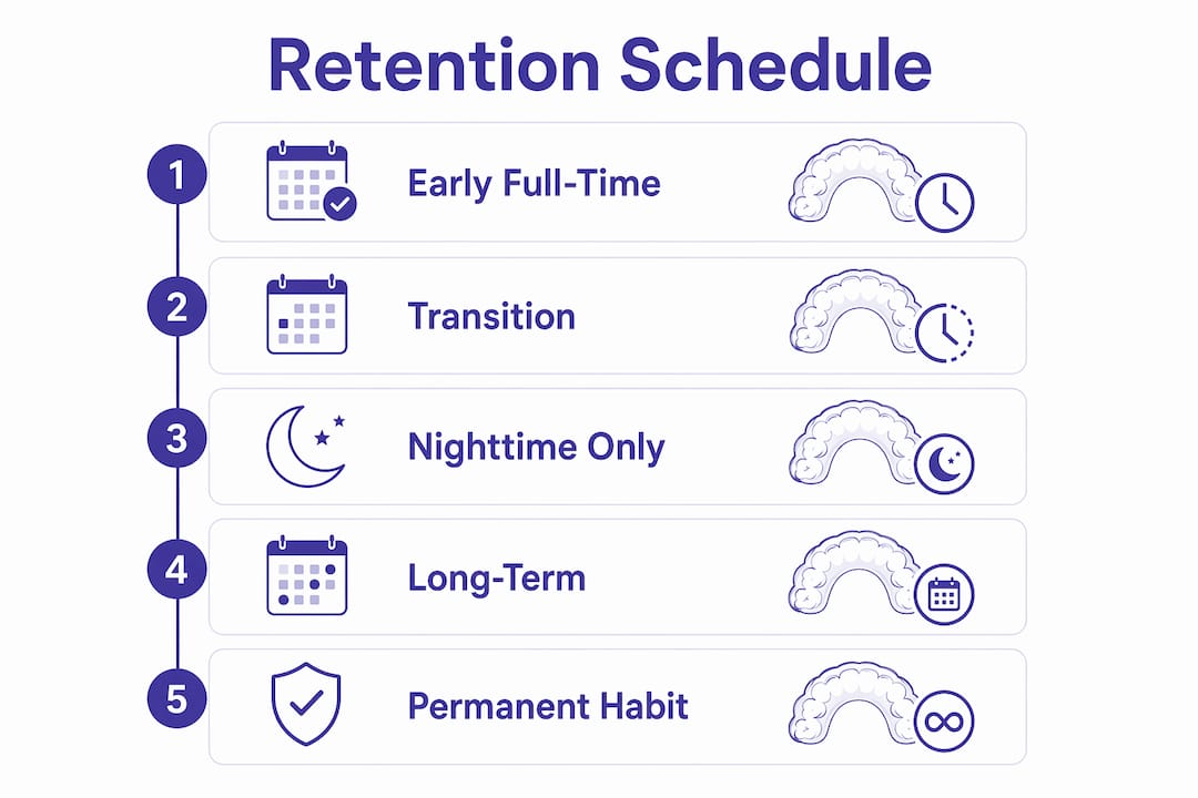 Infographic outlining phases of teenage retainer wear schedule