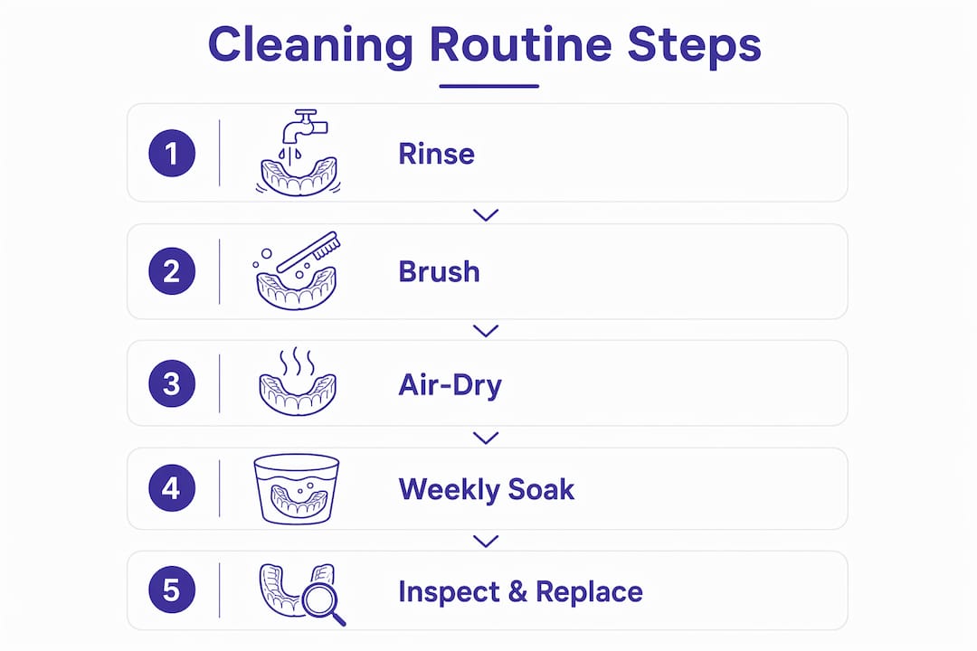 Infographic illustrating mouth guard cleaning routine