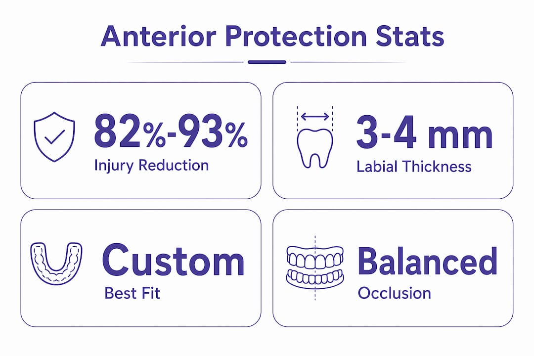 Infographic showing anterior tooth protection key statistics