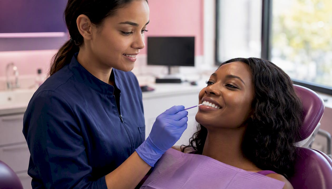 Close-up of tooth bleaching with peroxide gel