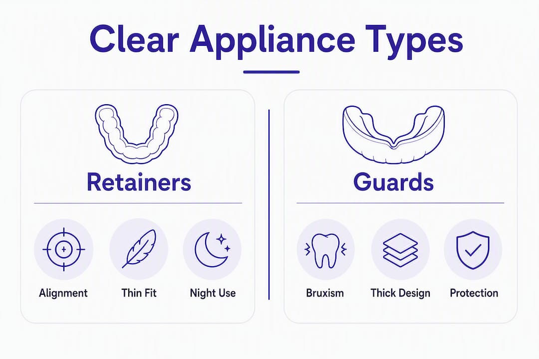 Infographic comparing retainer and guard appliance types
