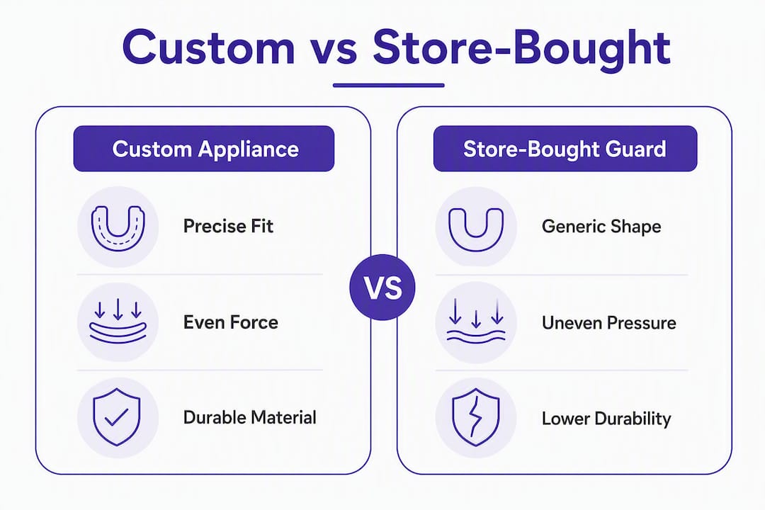 Infographic comparing custom and store-bought night guards