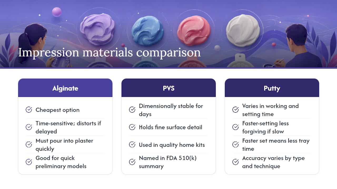 Comparison chart of dental impression materials