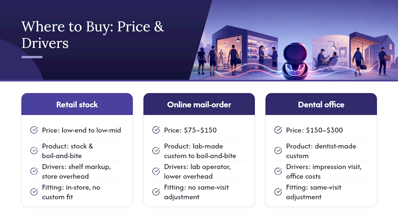 Pricing comparison diagram for mouth guard purchasing options