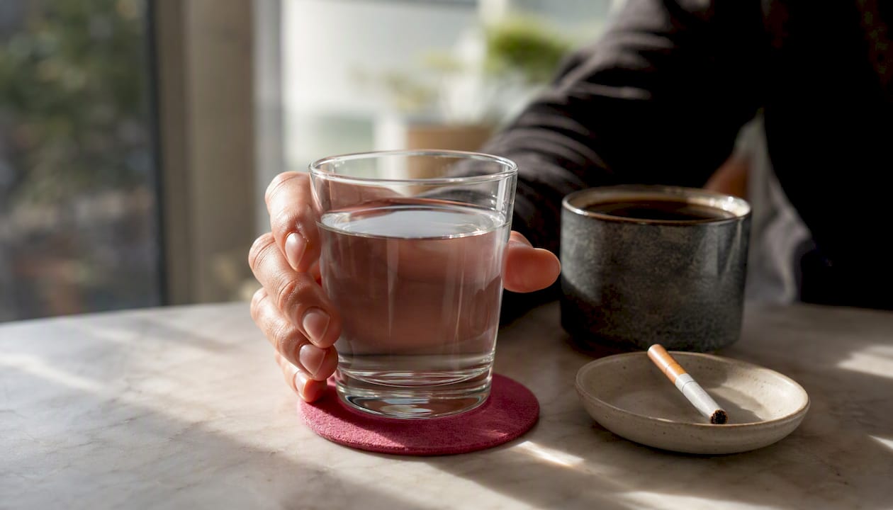 Drinking water after coffee to reduce stains