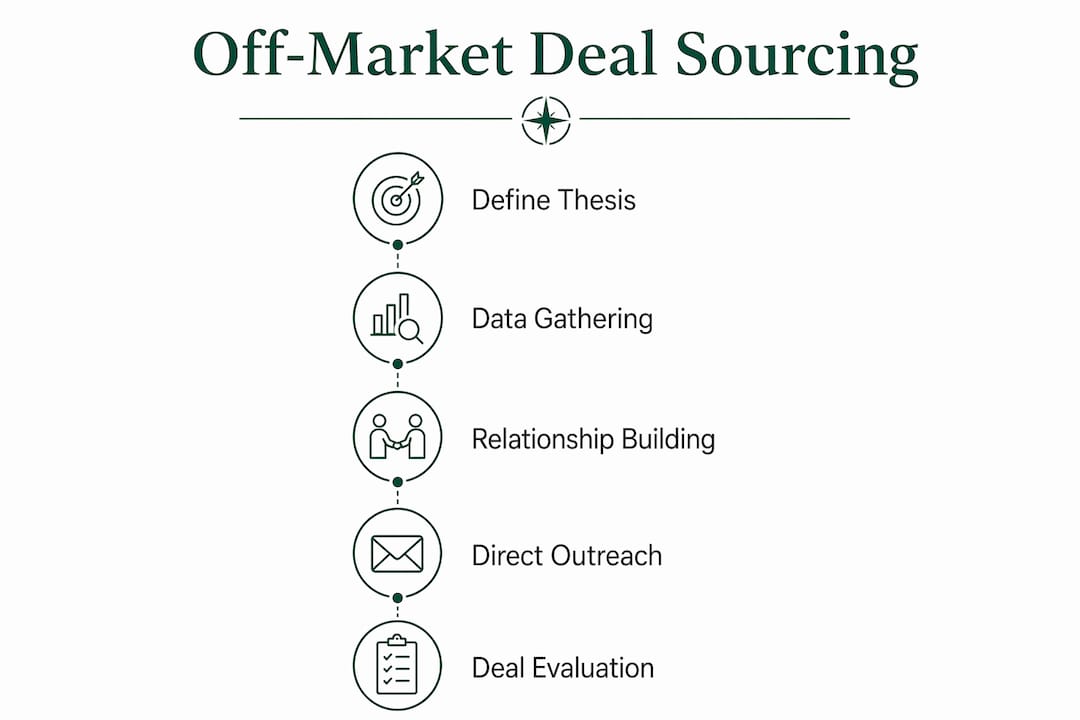 Infographic illustrating steps to source off-market deals