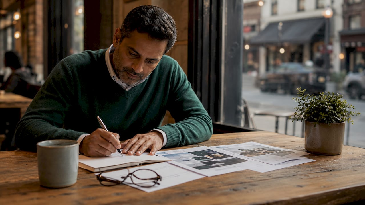 Businessman reviewing off-market acquisition proposals