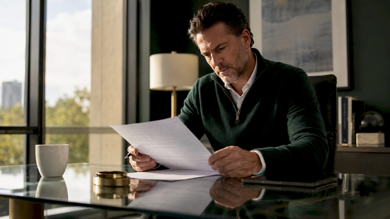 Entrepreneur reviewing seller financing documents