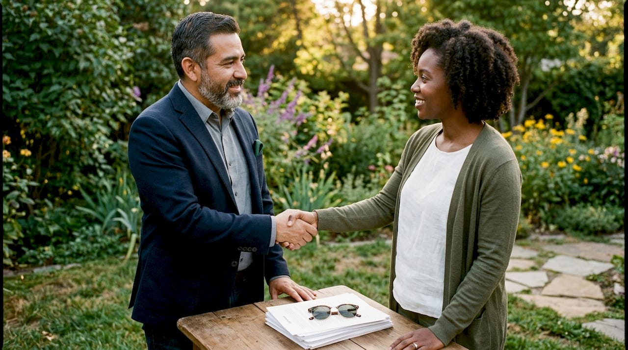 Handshake concluding seller financing deal discussion