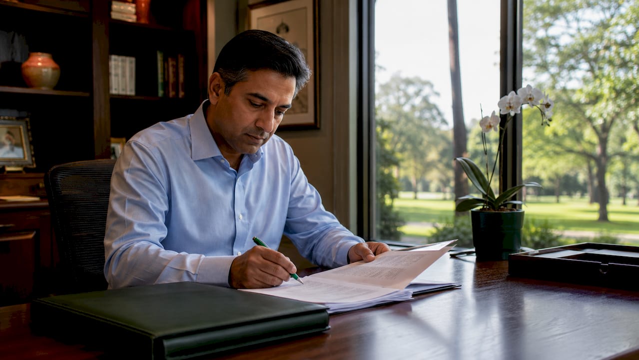 Man preparing business negotiation documents