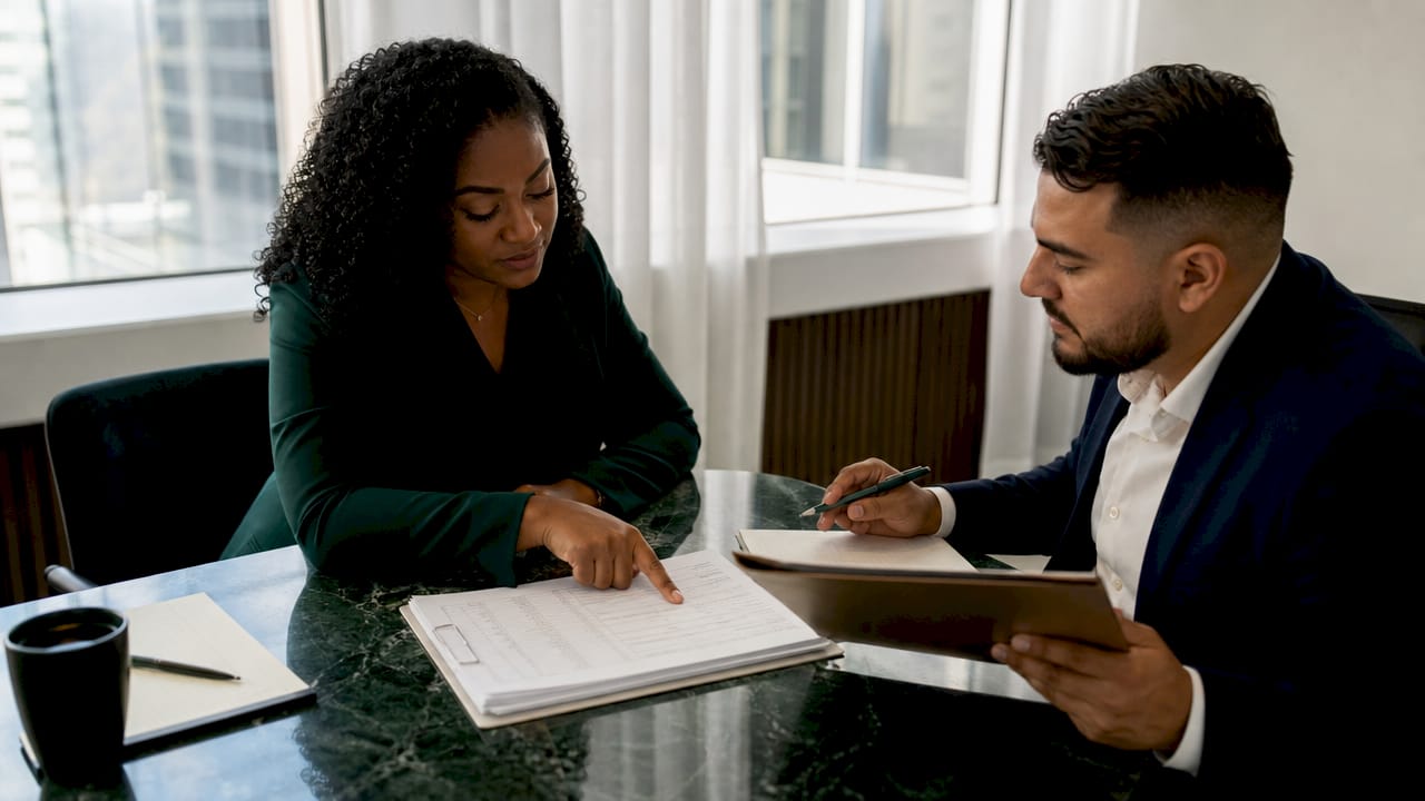 Hands reviewing regulatory compliance documents