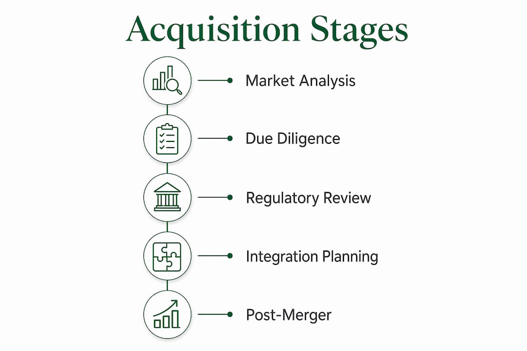 Infographic illustrating stages of cross-border acquisitions