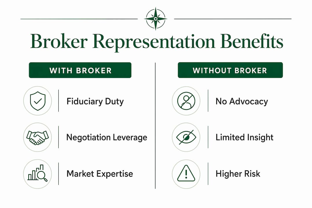 Infographic comparing negotiation with and without broker representation