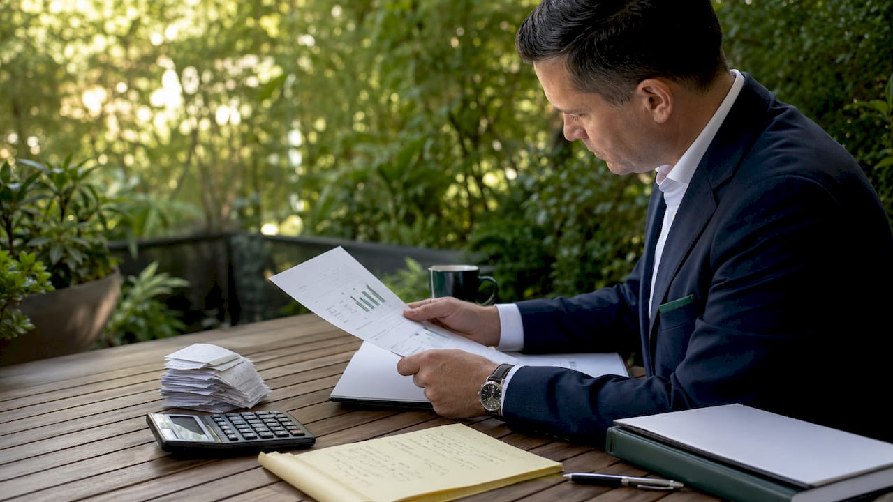 Close-up hands reviewing business valuation documents