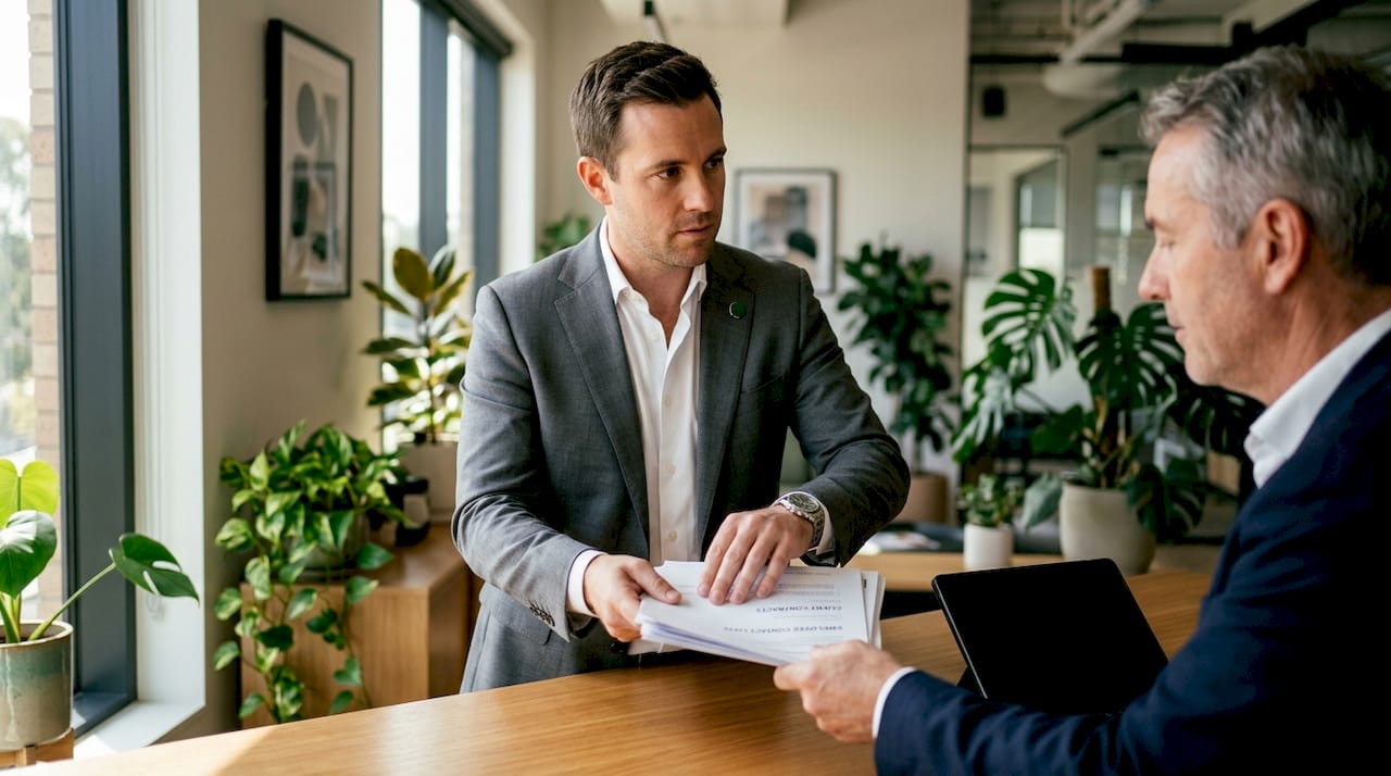 Hands sharing business contracts and lists