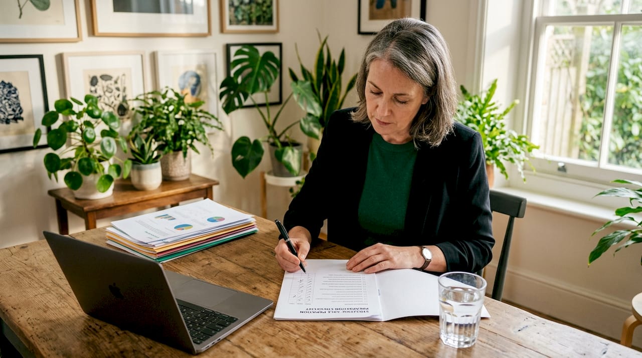 Businesswoman reviewing strategic sale checklist
