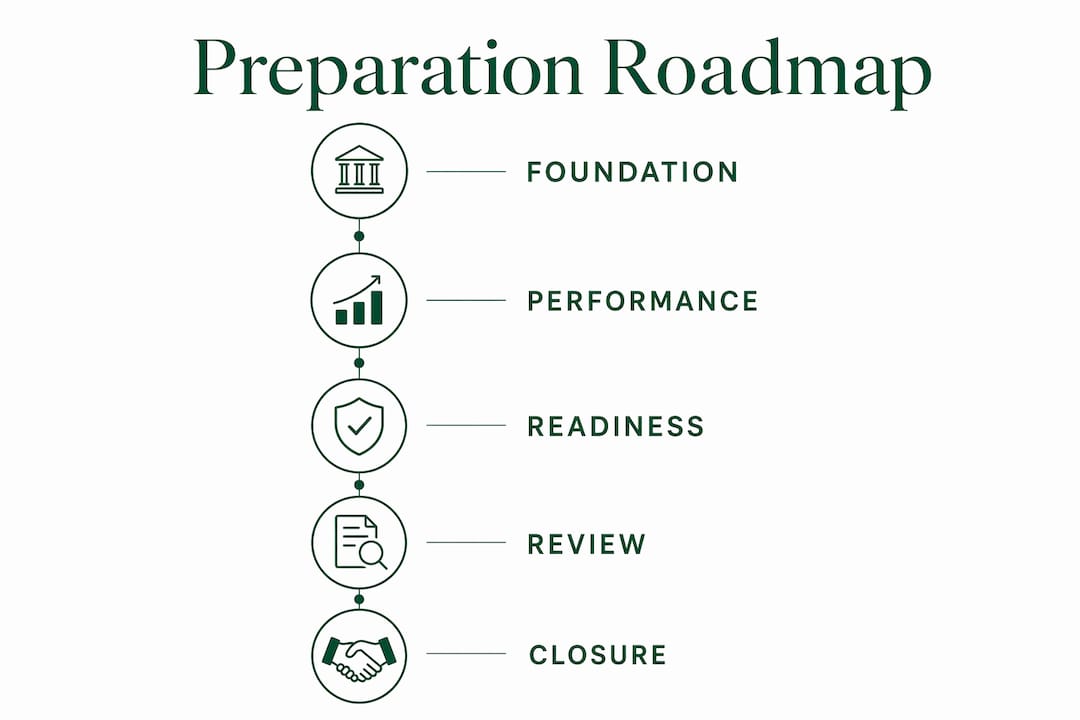 Infographic illustrating strategic sale preparation stages