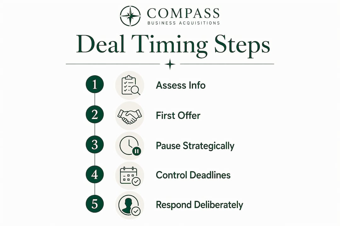 Infographic showing five key steps in deal negotiation timing