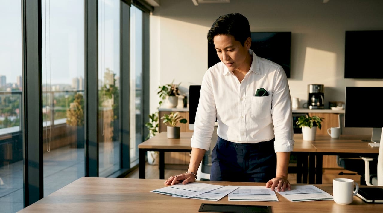 Person reviewing competitive offers at office desk