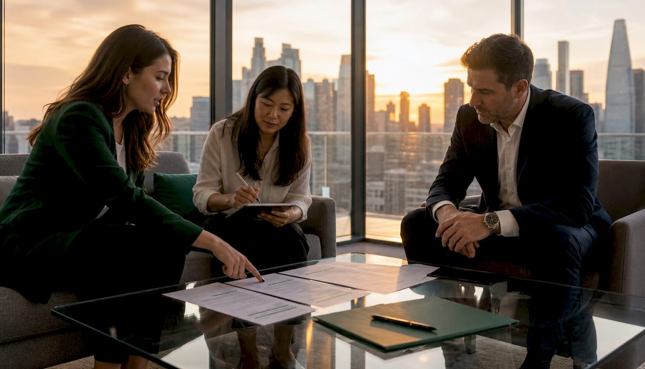 Professionals negotiating investment purchase terms