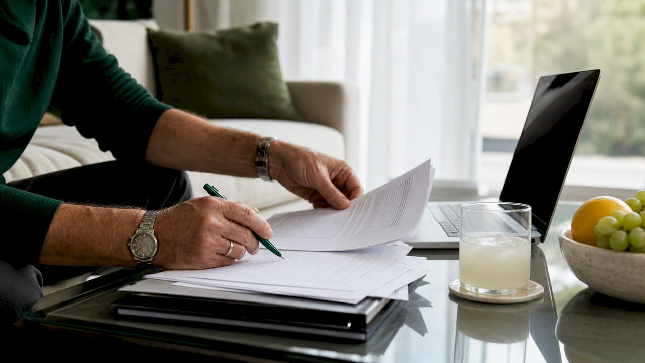 Hands reviewing financial and legal documents