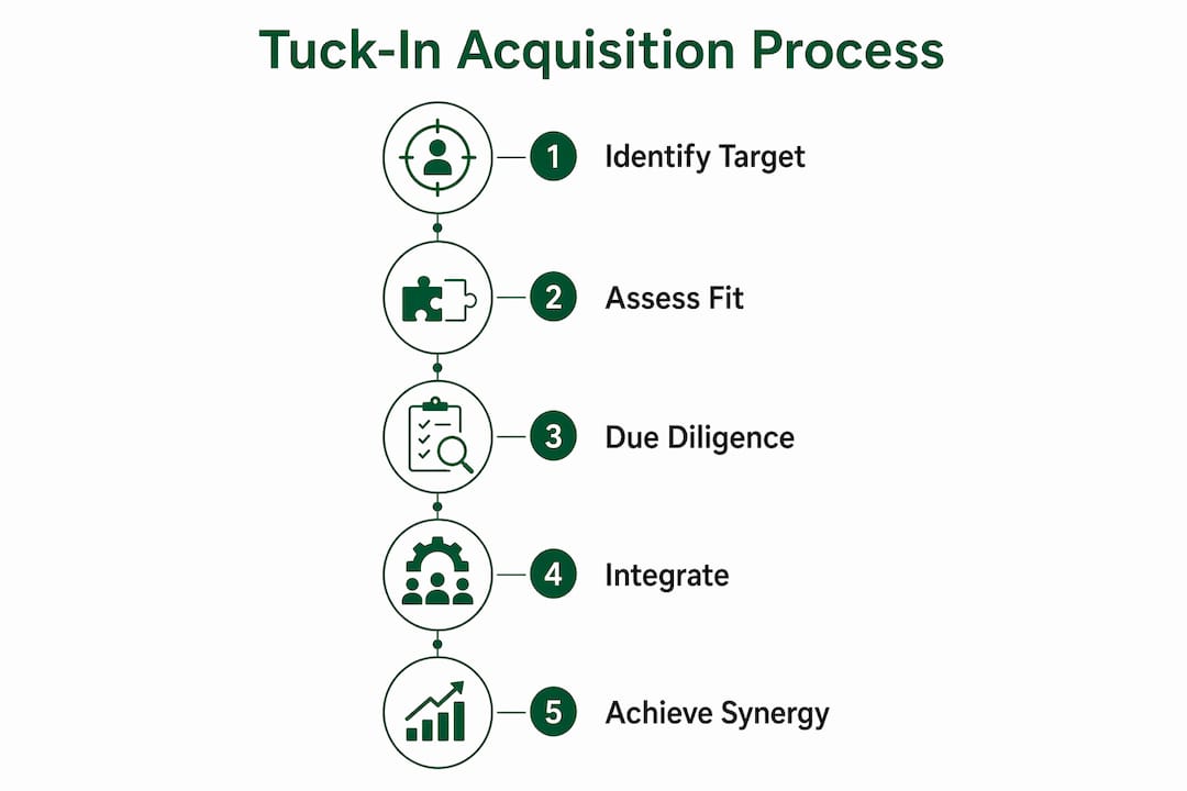 Infographic illustrating tuck-in acquisition process steps