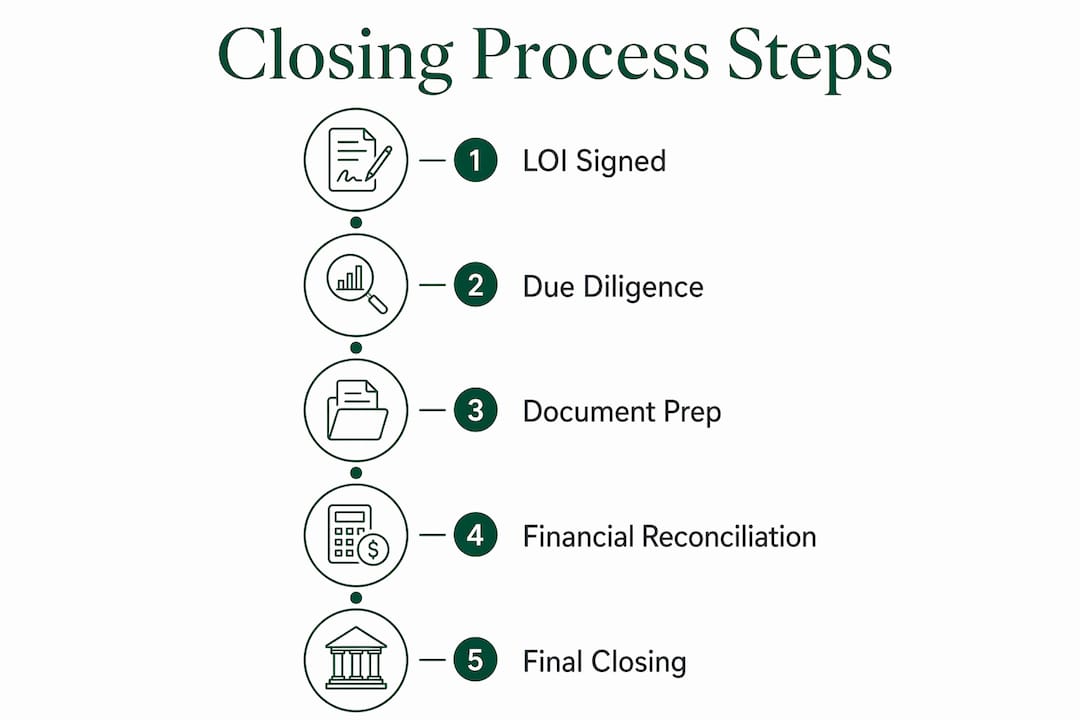 Infographic outlining steps in business sale closing process