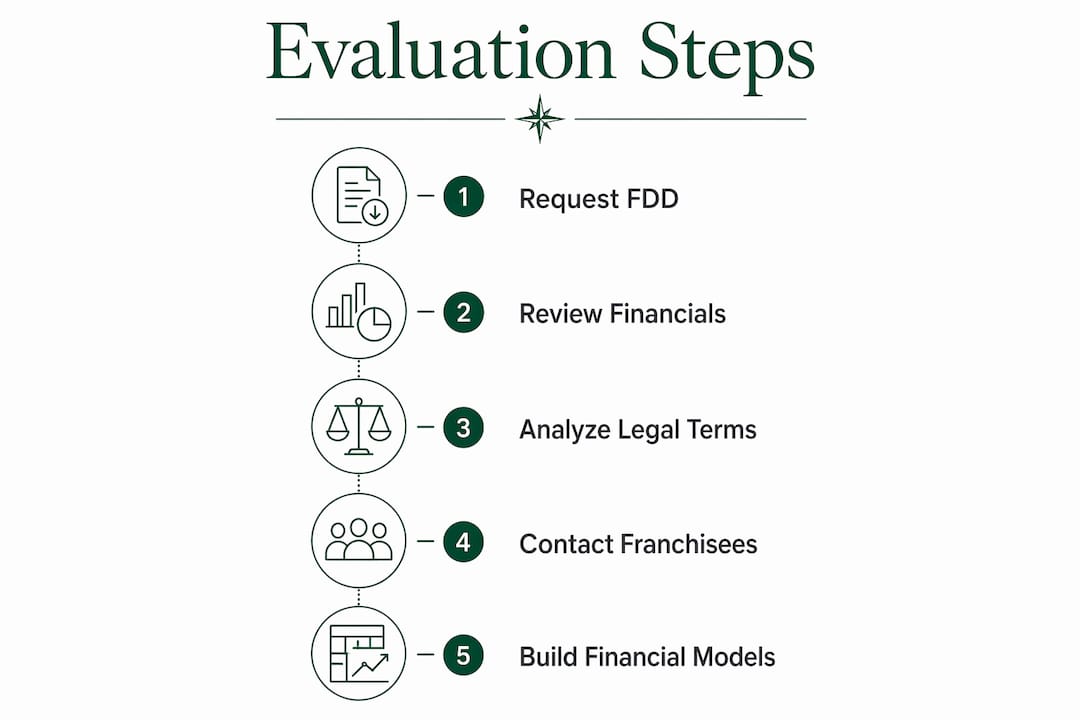 Infographic displaying key steps to evaluate franchise acquisition