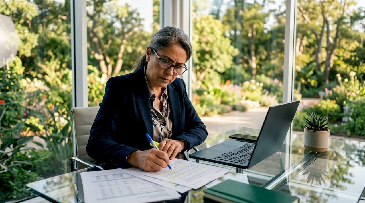 Seller reviewing business valuation documents