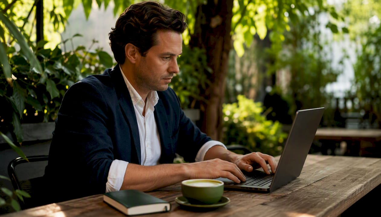Man searching for qualified buyers on laptop