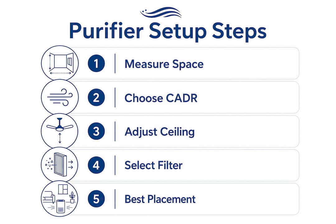 Infographic showing steps for purifier setup